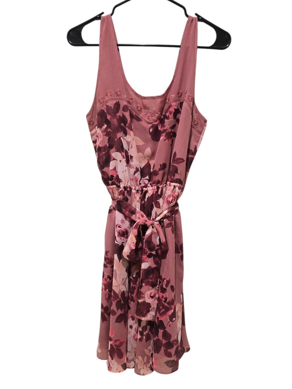 LC Lauren Conrad Dusty Rose Floral Tie-Waist Midi Dress Size 12
